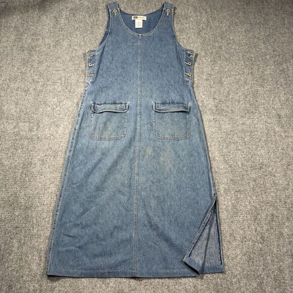Vintage Faded Glory Denim Dress Medium Jumper Pockets Y2K 90s Prairie Boho - Picture 1 of 11